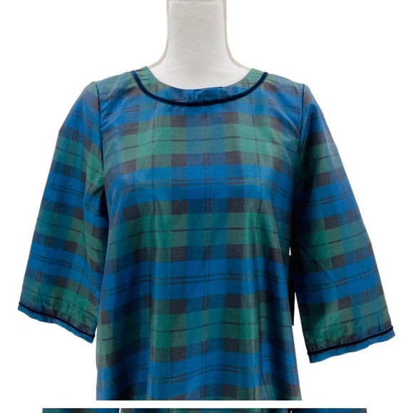 Tuckernuck | NEW Jamie Velvet Trimmed Plaid Blackwatch Midi Dress Size XL - Picture 3 of 8